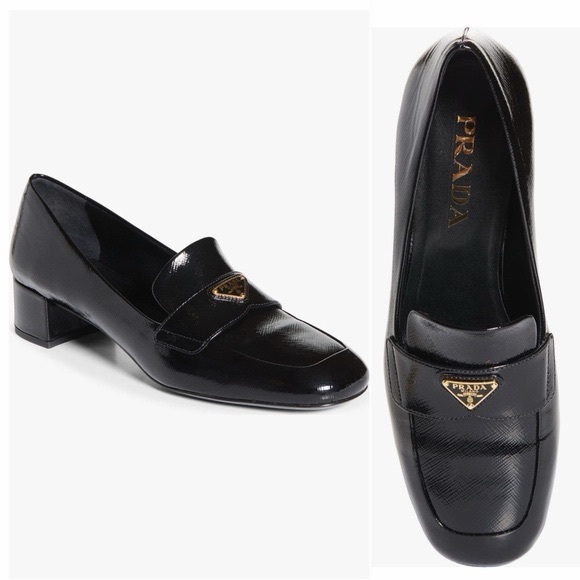 Prada Shoes - Prada Black Leather Loafers with Gold Accent